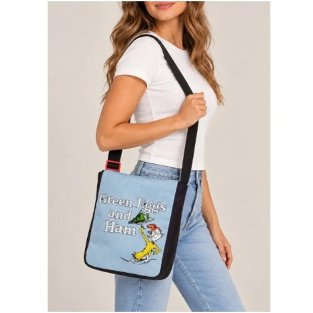 Dr Seuss Green Eggs and Ham Doe Sam I Am Blue Black Crossbody Messenger Handbag